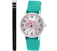 Pacific Time Kinder Armbanduhr Mädchen Junge Pferd Kinderuhr Set 2 Textil Armband türkis + schwarz analog Quarz 10581