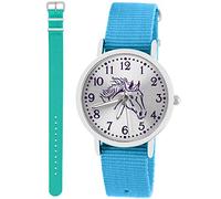 Pacific Time Kinder Armbanduhr Mädchen Junge Pferd Motivuhr Kinderuhr Set 2 Textil Armband hellblau + türkis analog Quarz 10373