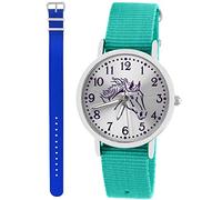 Pacific Time Kinder Armbanduhr Mädchen Junge Pferd Motivuhr Kinderuhr Set 2 Textil Armband türkis + royal blau analog Quarz 10351