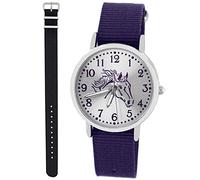Pacific Time Kinder Armbanduhr Mädchen Junge Pferd Motivuhr Kinderuhr Set 2 Textil Armband violett + schwarz analog Quarz 10326