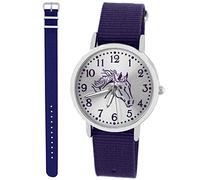 Pacific Time Kinder Armbanduhr Mädchen Junge Pferd Motivuhr Kinderuhr Set 2 Textil Armband violett + dunkel blau analog Quarz 10323