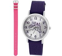 Pacific Time Kinder Armbanduhr Mädchen Junge Pferd Motivuhr Kinderuhr Set 2 Textil Armband violett + rosa analog Quarz 10321