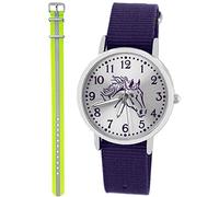 Pacific Time Kinder Armbanduhr Mädchen Junge Pferd Motivuhr Kinderuhr wasserdicht Textil Armband violett + gelb reflektierend analog Quarz 10328
