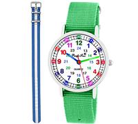 Pacific Time Kinder Armbanduhr Mädchen Jungen Lernuhr Kinderuhr Set 2 Textil Armband grün + blau reflektierend analog Quarz 11112