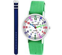 Pacific Time Kinder Armbanduhr Mädchen Jungen Lernuhr Kinderuhr Set 2 Textil Armband grün + blau-schwarz analog Quarz 11107