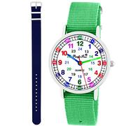 Pacific Time Kinder Armbanduhr Mädchen Jungen Lernuhr Kinderuhr Set 2 Textil Armband grün + dunkel blau analog Quarz 11104