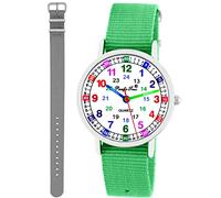 Pacific Time Kinder Armbanduhr Mädchen Jungen Lernuhr Kinderuhr Set 2 Textil Armband grün + grau analog Quarz 11119