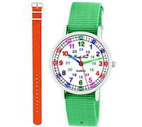 Pacific Time Kinder Armbanduhr Mädchen Jungen Lernuhr Kinderuhr Set 2 Textil Armband grün + orange analog Quarz 11113