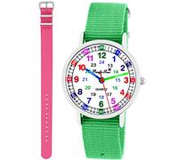 Pacific Time Kinder Armbanduhr Mädchen Jungen Lernuhr Kinderuhr Set 2 Textil Armband grün + rosa analog Quarz 11100