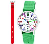 Pacific Time Kinder Armbanduhr Mädchen Jungen Lernuhr Kinderuhr Set 2 Textil Armband grün + rot analog Quarz 11116