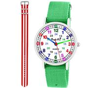 Pacific Time Kinder Armbanduhr Mädchen Jungen Lernuhr Kinderuhr Set 2 Textil Armband grün + rot-Weiss analog Quarz 11115