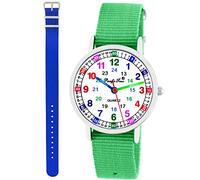 Pacific Time Kinder Armbanduhr Mädchen Jungen Lernuhr Kinderuhr Set 2 Textil Armband grün + royal blau analog Quarz 11105