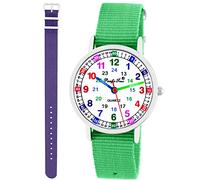 Pacific Time Kinder Armbanduhr Mädchen Jungen Lernuhr Kinderuhr Set 2 Textil Armband grün + violett analog Quarz 11101