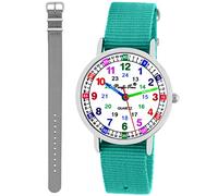 Pacific Time Kinder Armbanduhr Mädchen Jungen Lernuhr Kinderuhr Set 2 Textil Armband türkis + grau analog Quarz 11126