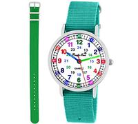 Pacific Time Kinder Armbanduhr Mädchen Jungen Lernuhr Kinderuhr Set 2 Textil Armband türkis + grün analog Quarz 11123