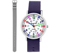 Pacific Time Kinder Armbanduhr Mädchen Jungen Lernuhr Kinderuhr Set 2 Textil Armband violett + grau analog Quarz 11136