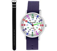 Pacific Time Kinder Armbanduhr Mädchen Jungen Lernuhr Kinderuhr Set 2 Textil Armband violett + schwarz analog Quarz 11137