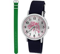 Pacific Time Mädchen Armbanduhr Uhr Pferd Pferdemotiv analog Quarz 2 Textilarmband blau grün 10022
