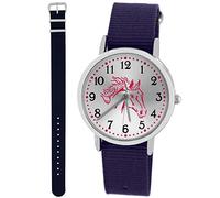 Pacific Time Mädchen Armbanduhr Uhr Pferd Pferdemotiv analog Quarz 2 Textilarmband Violett Blau 10026