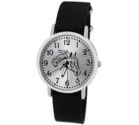 Pacific Time Mädchen Armbanduhr Uhr Pferd Pferdemotiv analog Quarz mit Textilarmband schwarz 10407