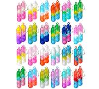 Pack of 48 Mini Silicone Keychain Toys, Pop Push It Fidget Toy,Anti-Stress Sensory Pop Fidget Toys with Key Ring, Poppet Bubble Finger Toys