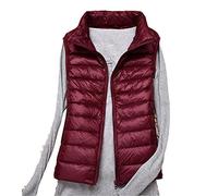 Packable Ultraleichte ärmellose Damen Daunenjacke Weiße Entenfedern Warm Daunenweste Oberbekleidung, weinrot, 42