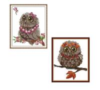PACKOVE 2 Stück Eulen Kreuzstich Stickset Vorbedruckte Baumwoll Stickvorlage 24×28cm Selbstgemacht Wanddekoration für Wohnzimmer und Geschenk