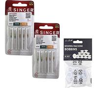 Packung mit 10 Nähmaschinennadeln für Singer 2045, verschiedene Stärken 70/10 und 80/12 für elastische Stoffe und Strickwaren (Stretch) 130/705 H-S (einseitig flach) Universal