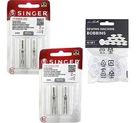 Packung mit 4 Doppelnadeln für Singer Nähmaschinen 2025, Stärke 80/12 und 90/14, 3 mm, Universal, 130/705 H (einseitig flacher Absatz), Twin Needles