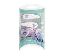 Packung mit 4 Haarnadeln und 8 Haargummis von Stitch, Farbe: Rosa und Lila, aus robusten Materialien, inspiriert von Stitch, Originalprodukt, entworfen in Spanien