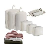 Packwürfel-Set - 6-teilige erweiterbare Kompressionstaschen | Gepäck-Organizer, praktische Aufbewahrungslösung für Kleidung, Schuhe, Hosen, Männer, Frauen, Teenager, Raga, Cremefarben, Beziehen Sie