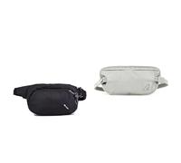 Pacsafe Vibe 100 - Anti-Diebstahl Hüfttasche, Diebstahlschutz Hipbag, 210D Nylon Ripstop, Umhängetasche Tasche, Schwarz/Jet Black & Coversafe X Geldgürtel, 26 cm, Grey, 10153103