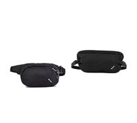 Pacsafe Vibe 100 - Anti-Diebstahl Hüfttasche, Diebstahlschutz Hipbag, 210D Nylon Ripstop, Umhängetasche Tasche, Schwarz/Jet Black & Uni Coversafe Travel Accessory Travel Belt, Schwarz, 26 cm EU