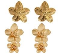 PacuM 2 Stück Ohrringe Blumen Ohrringe Gold Bohème-Stil Statement Gold Flower Earrings 2 Stile Blumenohrringe Antioxidativ Hypoallergen für Urlaub Party Abend Zeremonie Festival