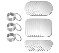 PacuM 24 Stück Edelstahl Anhänger Blanko Rund/Herz/Rechteck Schlüsselanhänger Metall Rohling Mit Schlüsselring Gravur Rohlinge Schmuck für die Herstellung Halsketten Anhängern Erkennungsmarken