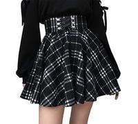 PADOLA Damen Faltenrock Karierter Winter A-Linie Minirock High Waist Plissee Schulmädchen Plaid Skirt Steampunk Gothic Schottenrock (Schwarz Weiß Plaid, XL)
