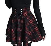 PADOLA Damen Karierter Rock High Waist A Linie Minirock Plissee Steampunk Gothic Schulmädchen Plaid Skirt