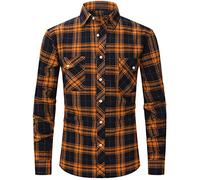 PADOLA Hemd Herren Kariertes Hemd Langarm Flanellhemd Button Down Holzfällerhemd Karohemd Oktoberfest Plaid Shirt Winterhemd Trachtenhemd Arbeitshemd Freizeithemden für Herren (Orange, S)