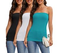 Pafnny 3 Packungen lange Schlauchoberteile für Damen, Bandeau-Top, Baumwolle, trägerloses Hemd, sexy Camisoles, Schwarz/Weiß/Smaragd, X-Groß