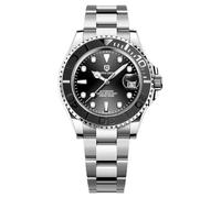 Pagani Design 1651 Herrenuhr Automatik NH35 Mechanische Uhr Edelstahl Saphirglas Drehbare Lünette 100m Wasserdicht Leuchtende Herren Business Automatikuhr (Stahlstreifen Silber Schwarz-3)