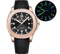 Pagani Design Automatik Herrenuhr Miyota 8215 Mechanisches Uhrwerk 41mm Edelstahl Analog Armbanduhren für Herren, Synthetisches Saphirglas Zifferblatt, 100M Wasserdicht, Kautschukband, Datumautomatik