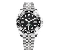 Pagani Design GMT Herren 40 mm Automatikuhr Saphirglas Edelstahl 100 Wasserbeständigkeit Analoguhr Mechanische Herrenuhren Geschenkuhr für Herren(Fünf Perlen Schwarz)