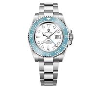 Pagani Design GMT Herren 40 mm Automatikuhr Saphirglas Edelstahl 100 Wasserbeständigkeit Analoguhr Mechanische Herrenuhren Geschenkuhr für Herren（Himmelblau Weiß-3）