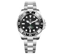 Pagani Design GMT Herren 40 mm Automatikuhr Saphirglas Edelstahl 100 Wasserbeständigkeit Analoguhr Mechanische Herrenuhren Geschenkuhr für Herren(Schwarz)