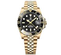 Pagani Design GMT Herren 40 mm Automatikuhr Saphirglas Edelstahl 100 Wasserbeständigkeit Analoguhr Mechanische Herrenuhren Geschenkuhr für Herren(Fünf Perlen Alle Gold Schwarz)