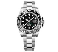 Pagani Design GMT Herren 40 mm Automatikuhr Saphirglas Edelstahl 100 Wasserbeständigkeit Analoguhr Mechanische Herrenuhren Geschenkuhr für Herren(Stahlband schwarz grau-3)