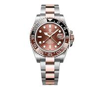 Pagani Design GMT Herren 40 mm Automatikuhr Saphirglas Edelstahl 100 Wasserbeständigkeit Analoguhr Mechanische Herrenuhren Geschenkuhr für Herren(Goldfarben)