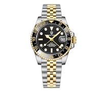 Pagani Design GMT Herren 40 mm Automatikuhr Saphirglas Edelstahl 100 Wasserbeständigkeit Analoguhr Mechanische Herrenuhren Geschenkuhr für Herren(gelb golden schwarz)