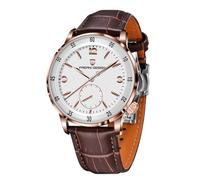 Pagani Design Herren Automatikuhr 42MM Großes Zifferblatt Design Edelstahl Lünette Saphirglas Linse Mechanisches Uhrwerk 100M Wasserdicht Einfach zu lesen Casual Business Lederuhr(Goldenes Weiß)