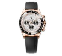 Pagani Design Herren Keramik Lünette Edelstahl Armband Wasserdichter Chronograph 100 m Saphirglas Herrenuhr（Or Weiß JY）